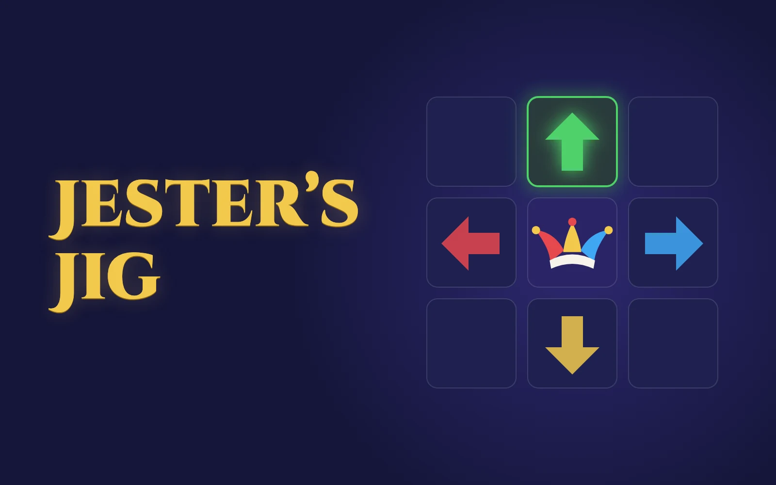 Jester's Jig cover: dance mat with arrow pads and a jester hat