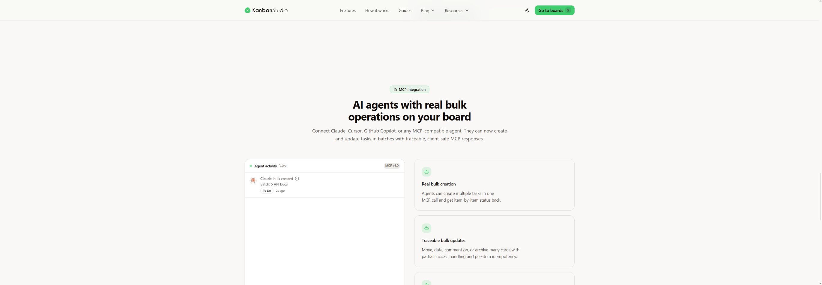 Kanban Studio MCP integration with activity from Claude, Cursor, and GitHub Copilot