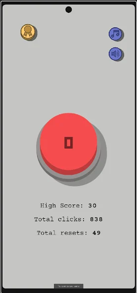 Red Button main game screen showing the button, high score, clicks, and resets