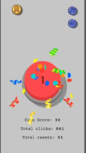 Confetti feedback after reaching a score milestone in Red Button