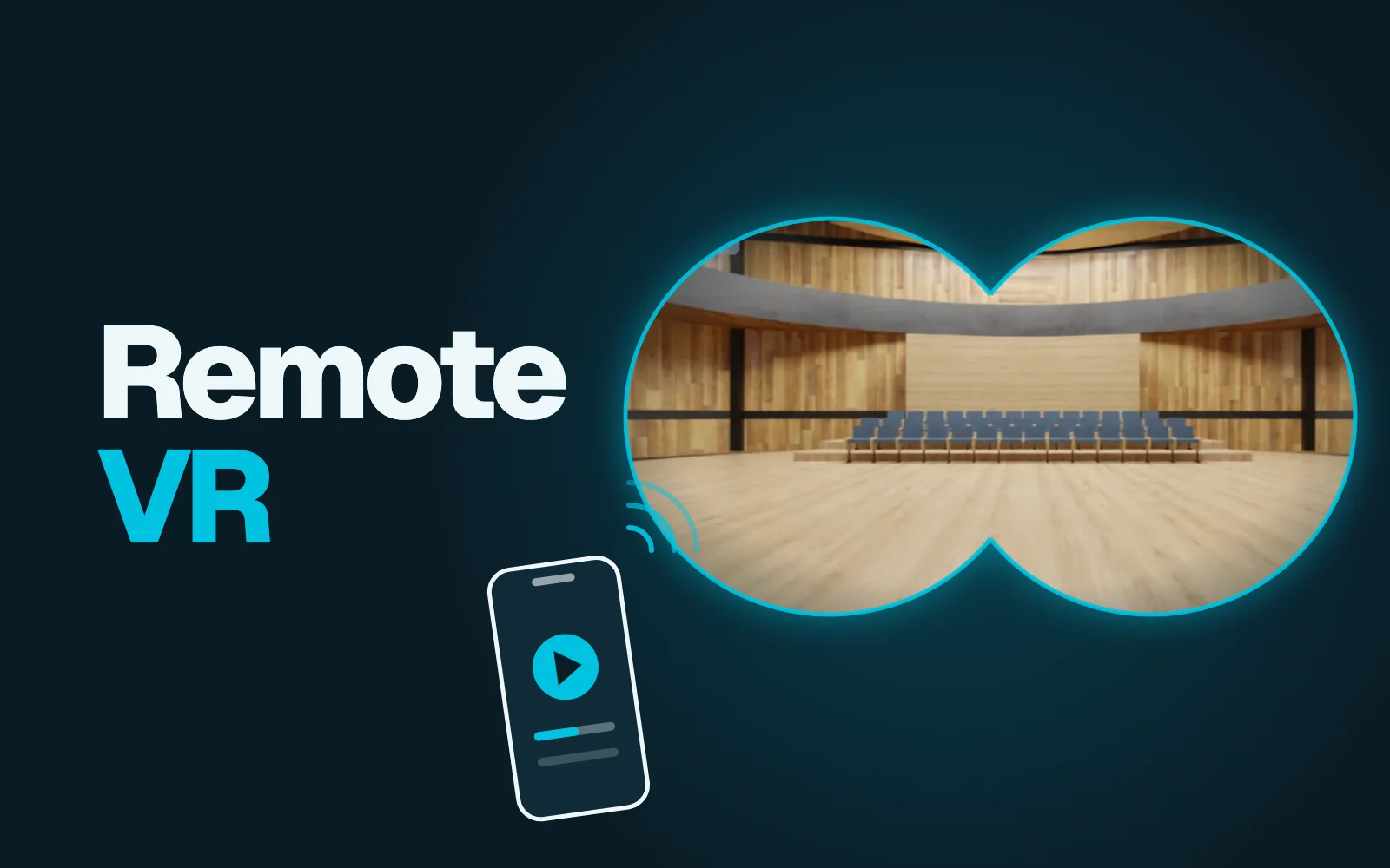 Remote VR cover: the in-app 360 auditorium seen through VR lenses, controlled from a phone