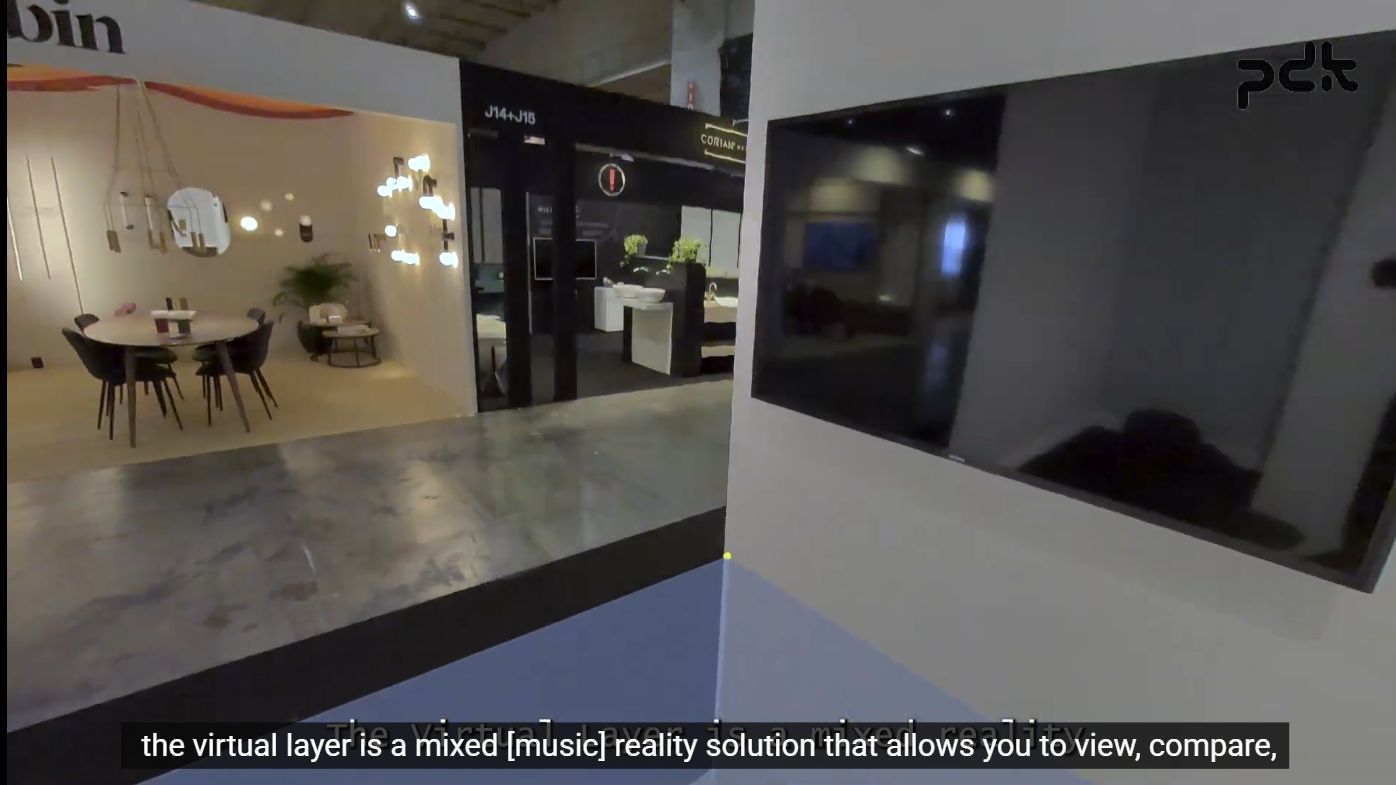 A full-scale mixed-reality ceiling installation with product variants in the catalogue